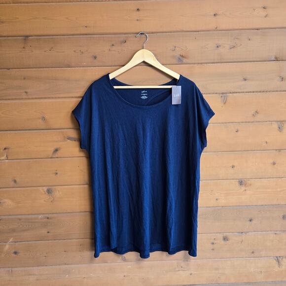 J. Jill Fit Back Keyhole Tee Navy Blue NWT XL Short Sleeve Flowy Fit Top Shirt - Picture 2 of 5